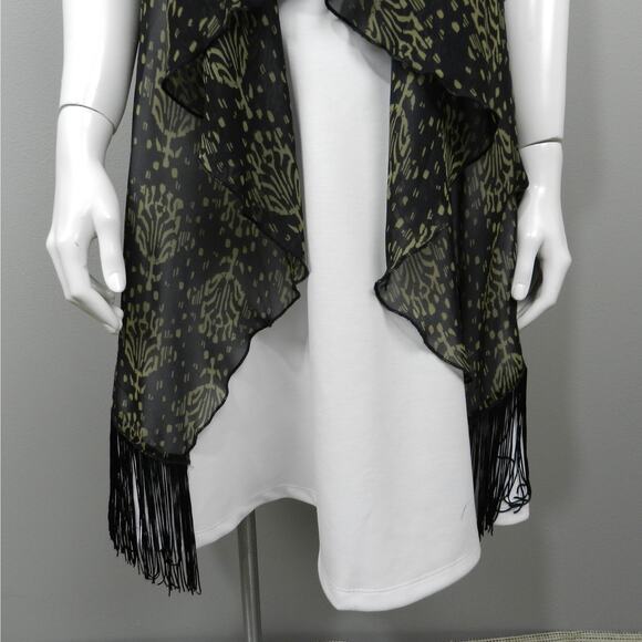 LuLaRoe Monroe Kimono Sheer Fringe Swim Cover Up Size S Black Beige Batik - Picture 2 of 12